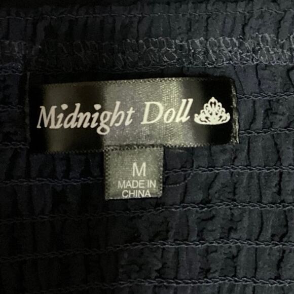 Midnight Doll Blue Smocked Square Neck Puff Sleeve A Line Mini Dress Size M - Picture 4 of 5